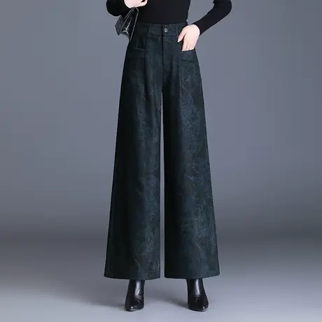 气质垂感印花阔腿裤女高腰2023春秋新款宽松长裤中年通勤休闲裤子商品大图