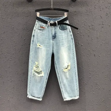 复古辣妹做旧水洗牛仔裤ins潮2023夏季新款设计感显瘦阔腿哈伦裤商品大图