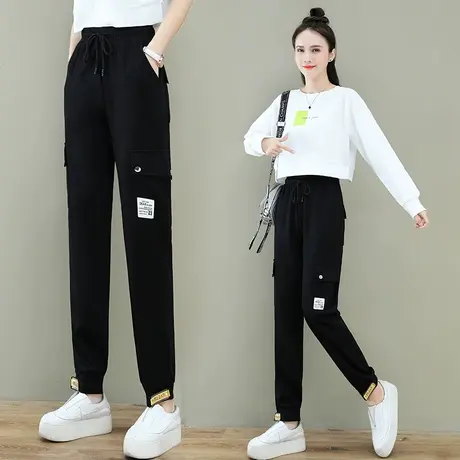 工装裤女春秋装2023年新款高腰哈伦萝卜老爹休闲直筒宽松裤子女款图片
