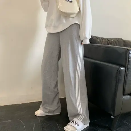 裤子女ins潮原宿宽松百搭胖mm学生大码运动裤垂感直筒阔腿休闲裤图片