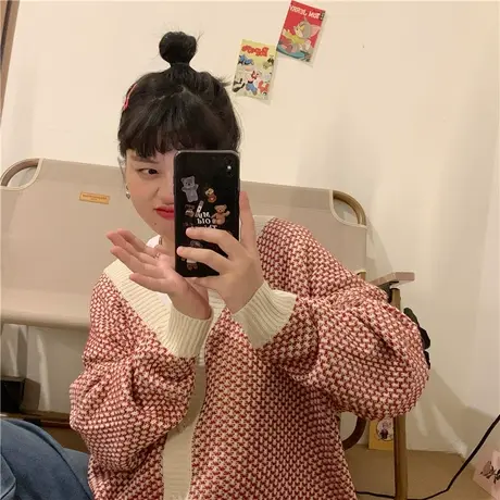 红续设计感小众日系复古慵懒风休闲针织毛衣女开衫外套bf秋冬新款图片