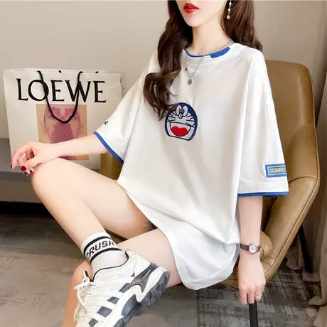 网红ins超火短袖t恤女夏韩版宽松欧货大版可爱日系假两件上衣服潮图片