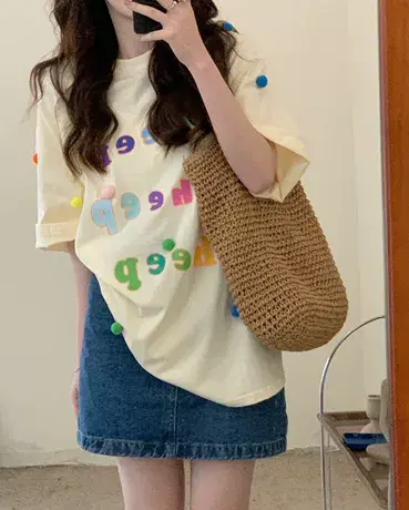 夏季纯棉短袖t恤女奶黄色宽松韩系chic设计感小众体恤上衣ins潮牌图片