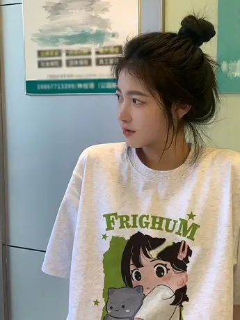 白灰色高级感短袖t恤女夏季宽松oversize潮牌美式复古半袖上衣ins图片