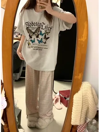 正肩纯棉短袖t恤女夏季小个子美式复古小众设计感宽松半袖上衣ins商品大图