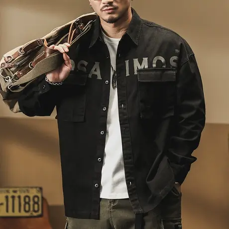 时尚工装衬衫外套男春秋长袖百搭衬衣休闲春秋季男士工装百搭外套商品大图