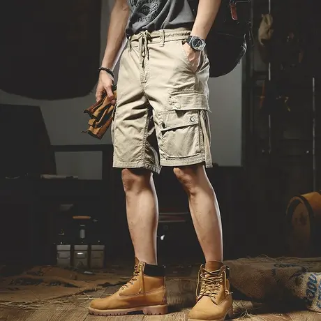 2022夏季薄款卡其色工装短裤男士休闲裤宽松百搭五分裤子男生中裤商品大图