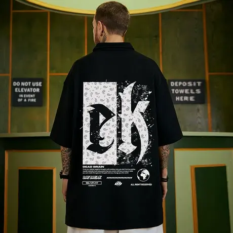 2023新款polo衫t恤胖子男ins青少年学生短袖潮牌宽松大码五分袖夏图片