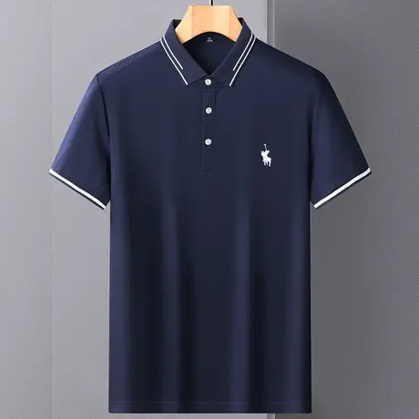 中青年短袖冰丝Polo衫夏季t恤上衣刺绣衬衫商务修身半袖上衣服商品大图