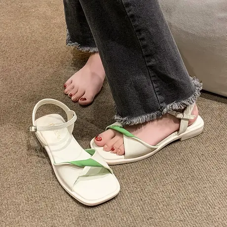 设计感小众法式复古一字扣带露趾凉鞋女鞋子2023年夏季新款罗马鞋图片