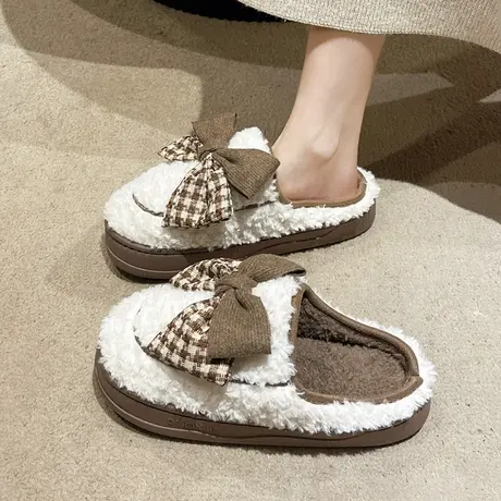 踩屎感棉拖鞋女秋冬季家用防滑外穿厚底蝴蝶结月子保暖棉拖女冬天商品大图