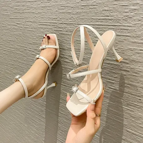 性感方头高跟鞋女2023年夏季新款设计感仙女风露趾一字带细跟凉鞋商品大图