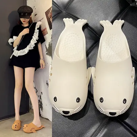 2023新款洞洞鞋女可爱海狮夏季外穿ins潮防滑软底沙滩包头凉拖鞋商品大图