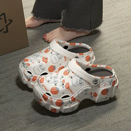 高跟洞洞鞋女夏季卡通可爱草莓兔子两穿厚底增高包头凉拖鞋可外穿商品大图