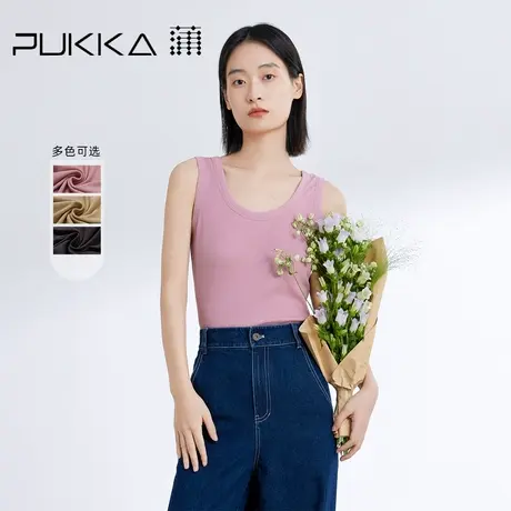 蒲PUKKA 春新品极简修身显瘦内搭高弹针织坑条吊带背心商品大图