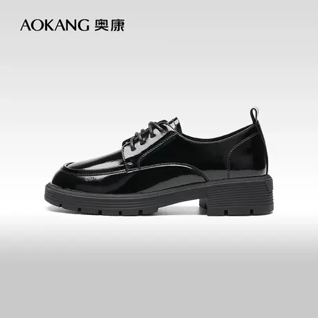【门店发货】奥康女鞋 春秋季新款复古亮面小皮鞋经典百搭单鞋图片