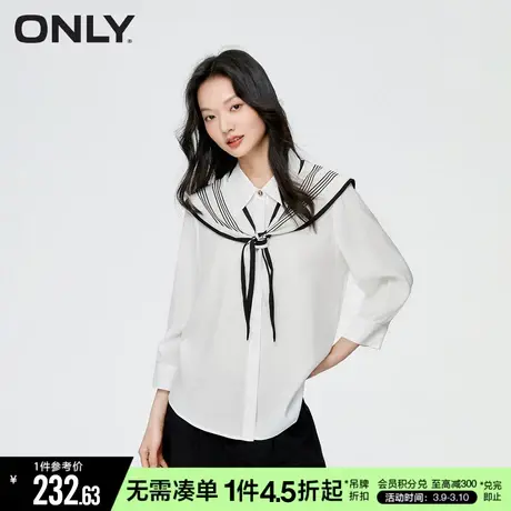 ONLY冬季时尚休闲可拆卸领巾纯色九分袖衬衫女|123231008商品大图