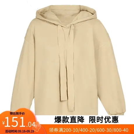 【艾格】2023春季新款宽松连帽卫衣女长袖字母口袋套头上衣商品大图
