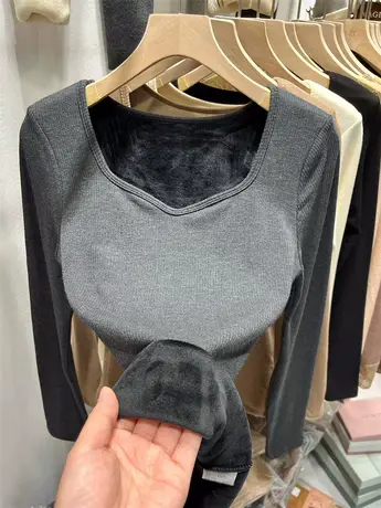 现货~加绒加厚毛针织衫内搭保暖上衣女冬季新款时髦高级打底衫图片