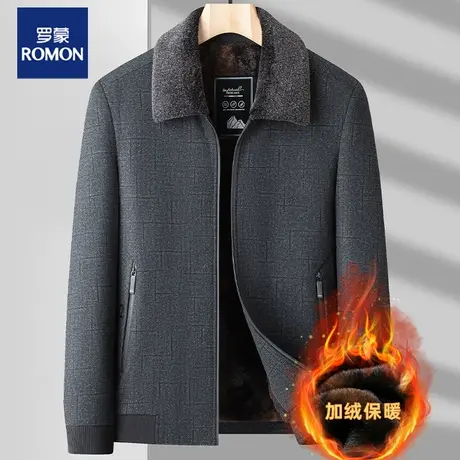 罗蒙秋冬季中年爸爸装保暖毛呢夹克2023新款加绒加厚雪尼尔外套男图片