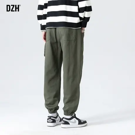 男士军绿色工装裤男束脚秋季纯棉裤子2023年新款设计感休闲裤长裤商品大图