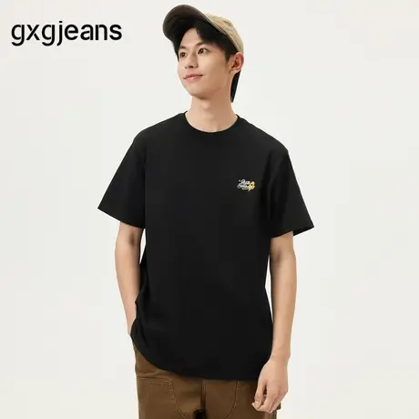 gxg.jeans男装  黑色潮流印花宽松休闲短袖T恤男上衣 25年夏新品图片