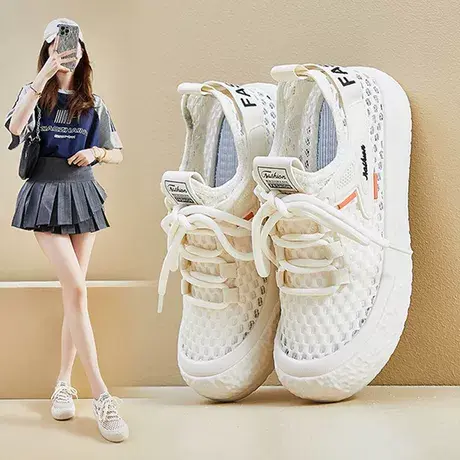 夏季小白鞋女2025新款网面鞋透气软底女鞋运动休闲鞋韩版百搭潮鞋商品大图