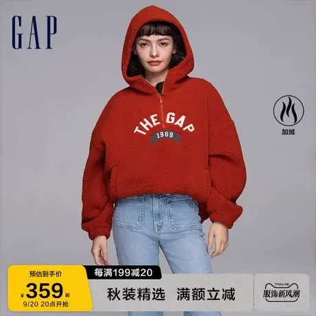 Gap女装秋冬2023新款LOGO双面仿羊羔绒连帽衫756456运动卫衣图片