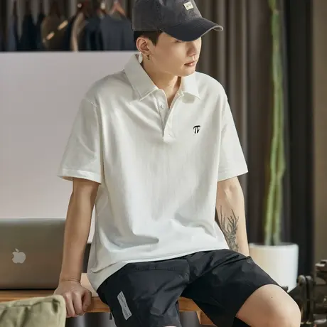 唐狮夏季新款polo衫男士短袖有翻领t恤男生宽松白色简约港风商品大图