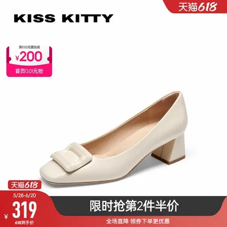 KISSKITTY2025年春夏新款方头精致简约通勤鞋时装单鞋粗跟女鞋图片