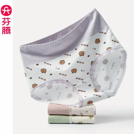 芬腾内裤女士纯棉抗菌高腰收腹无痕加肥加大码布朗熊联名款三角裤商品大图