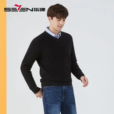 柒牌纯羊毛毛衣男2024秋冬装新款时尚休闲V领男士保暖上衣羊毛衫商品大图