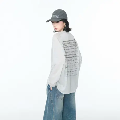 美式复古T恤女长袖夏季2025新款宽松轻薄微透防晒罩衫慵懒风上衣商品大图