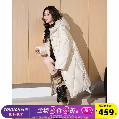 唐狮2024冬新款女羽绒服长款连帽白色菱格百搭超好看小众休闲w5商品大图