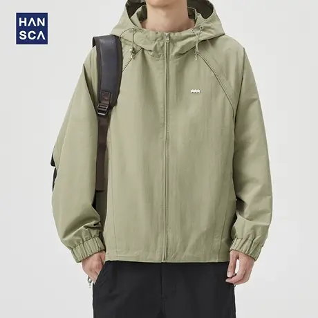 hansca户外工装风连帽夹克外套男2025秋季新款宽松插肩袖防风上衣商品大图