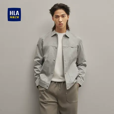 HLA/海澜之家国民臻品翻领夹克25秋新款花纹工装风按扣休闲外套男图片