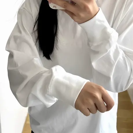 大码胖mm正肩纯色长袖t恤女秋ins风韩系穿搭内搭叠穿别致chic上衣商品大图