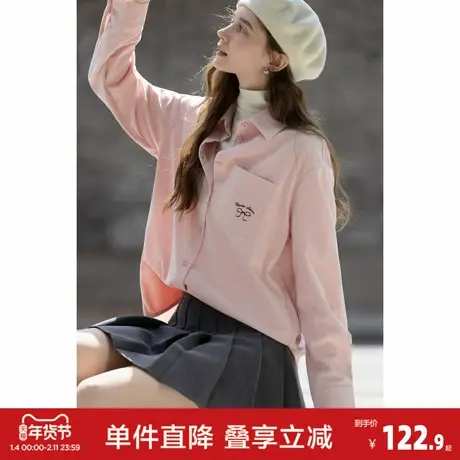 唐狮2026秋季长袖衬衫蝴蝶结元素松弛感女甜美小标设计长袖衬衫商品大图