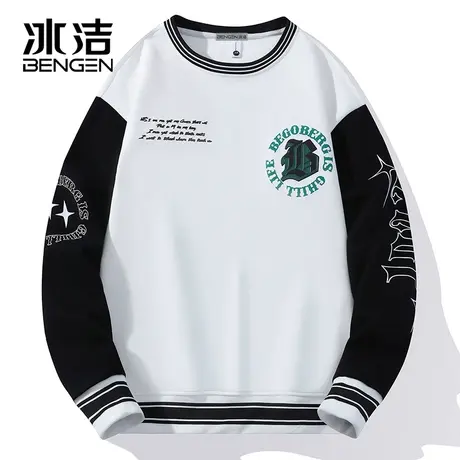 冰洁圆领卫衣2023秋季新款男女同款潮流字母拼接撞色长袖上衣WEZ商品大图