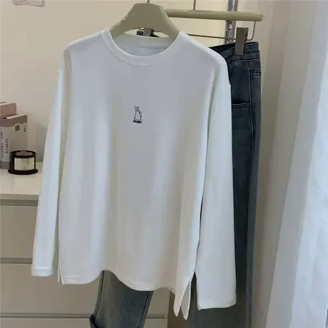 厚实磨毛纯色长袖T恤女秋冬基础内搭宽松圆领百搭套头德绒打底衫图片