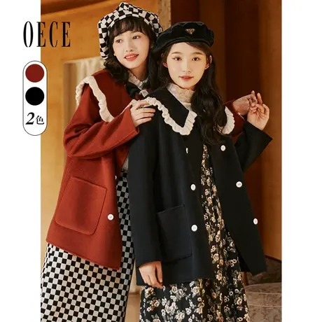 【买1送1】Oece复古羊毛呢子大衣冬新款女气质双面毛呢外套图片