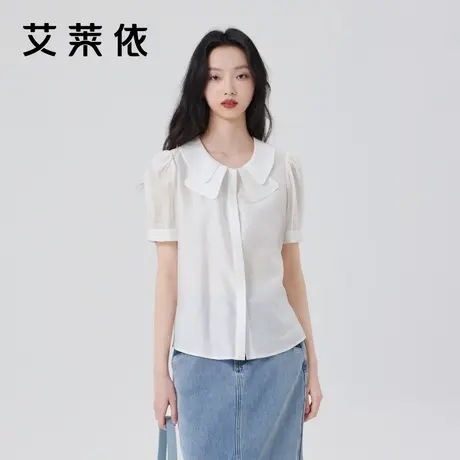 艾莱依商场同款短袖白色衬衫上衣女蝴蝶结领高级感超好看气质上衣商品大图