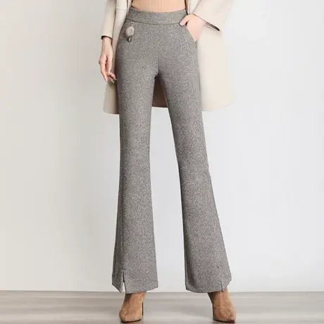 毛呢微喇裤时尚气质长裤高腰显瘦休闲裤女秋冬季厚款裤子2023新款商品大图