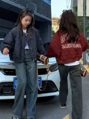 美式炸街短款加棉立领棒球服棉服外套女2023冬季拉链开衫夹克潮牌图片