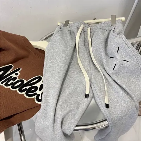 高腰宽松运动跑步九分裤女加绒加厚秋冬韩版百搭休闲阔腿束脚卫裤图片