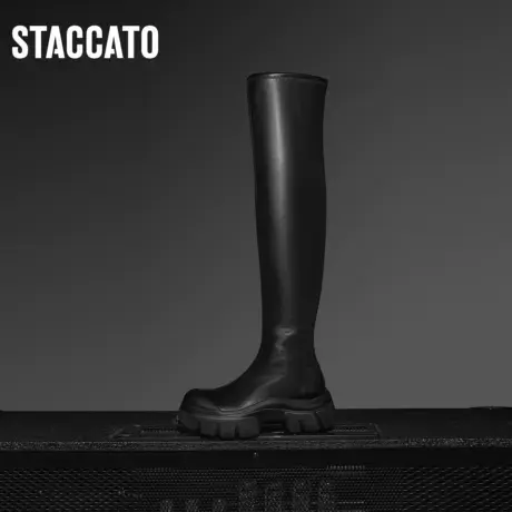 思加图冬季新款黑色过膝靴超长靴高筒靴厚底增高女靴ESF04DC3商品大图