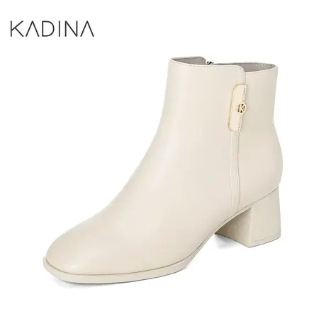 卡迪娜新款商务通勤女鞋饰扣中跟羊皮革时装靴女靴KA221565商品大图