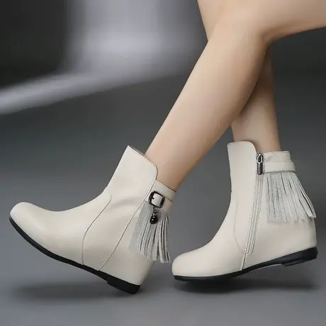 新款小短靴女秋冬季真皮黑色马丁靴平底内增高头层牛皮短筒女靴子商品大图