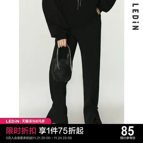 黑色休闲裤女西装束脚裤设计感收口开叉裤子潮C5GBC1101商品大图