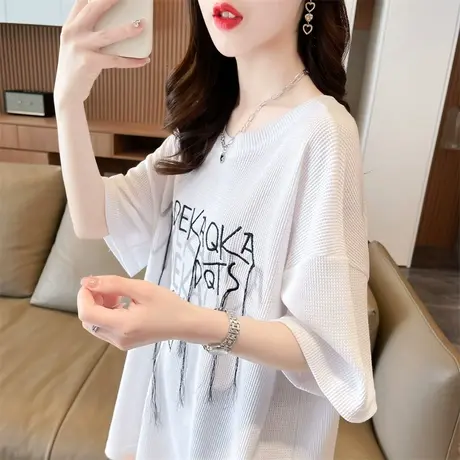 小众设计感短袖t恤女夏季韩版宽松大码女装中长款小个子百搭上衣商品大图